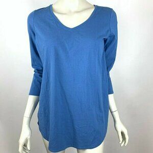 J Jill Blue Top 3/4 Sleeve V-Neck Button back NWT‎